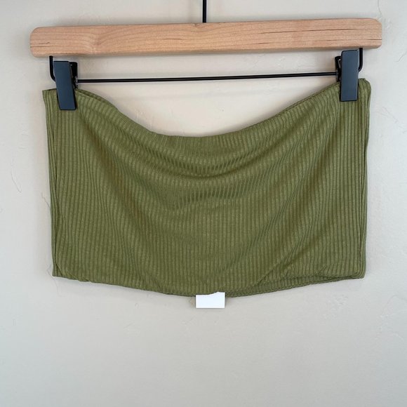 Topshop olive green ribbed lined cropped strapless bandeau tube top 6 or small - Picture 4 of 12